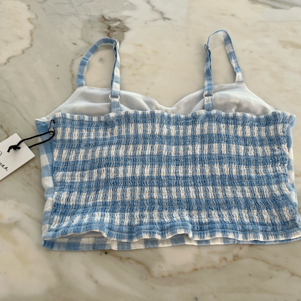 JAPNA BLUE WHITE ADJUSTABLE COTTON CROP TOP SIZE S NWTS! - Picture 6 of 10